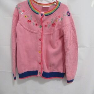 Hanna Andersson Cardigan sweater Girls 130 Pink Floral Embroidered Cotton Knit